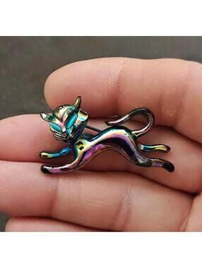1960s Siamese Kitty Cat Iridescent Metal Brooch